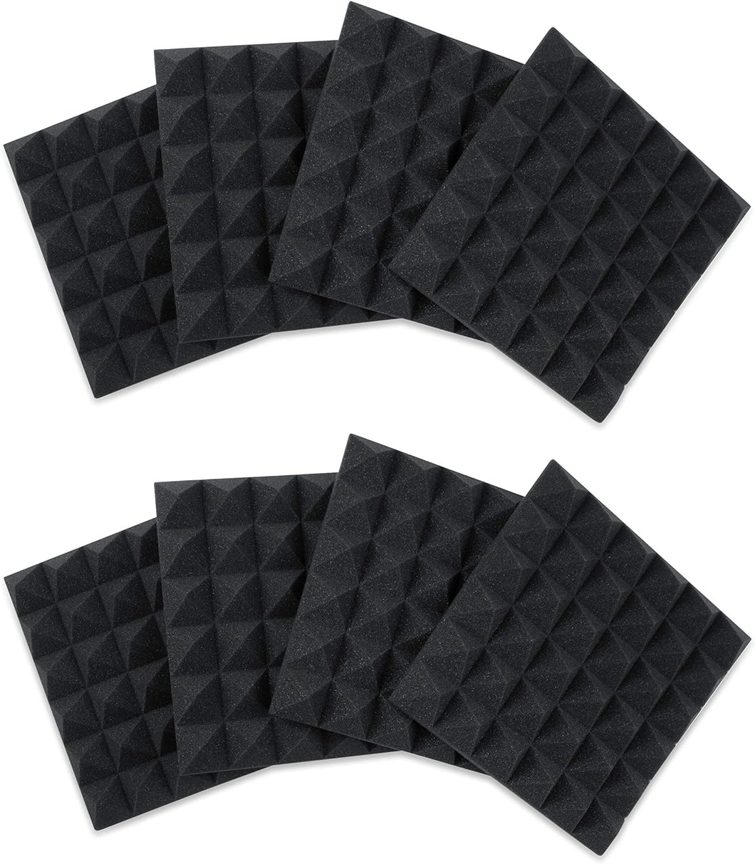 Gator Frameworks 2” Thick Acoustic Foam Pyramid Panels 12”x12”; Charcoal (8) Pack